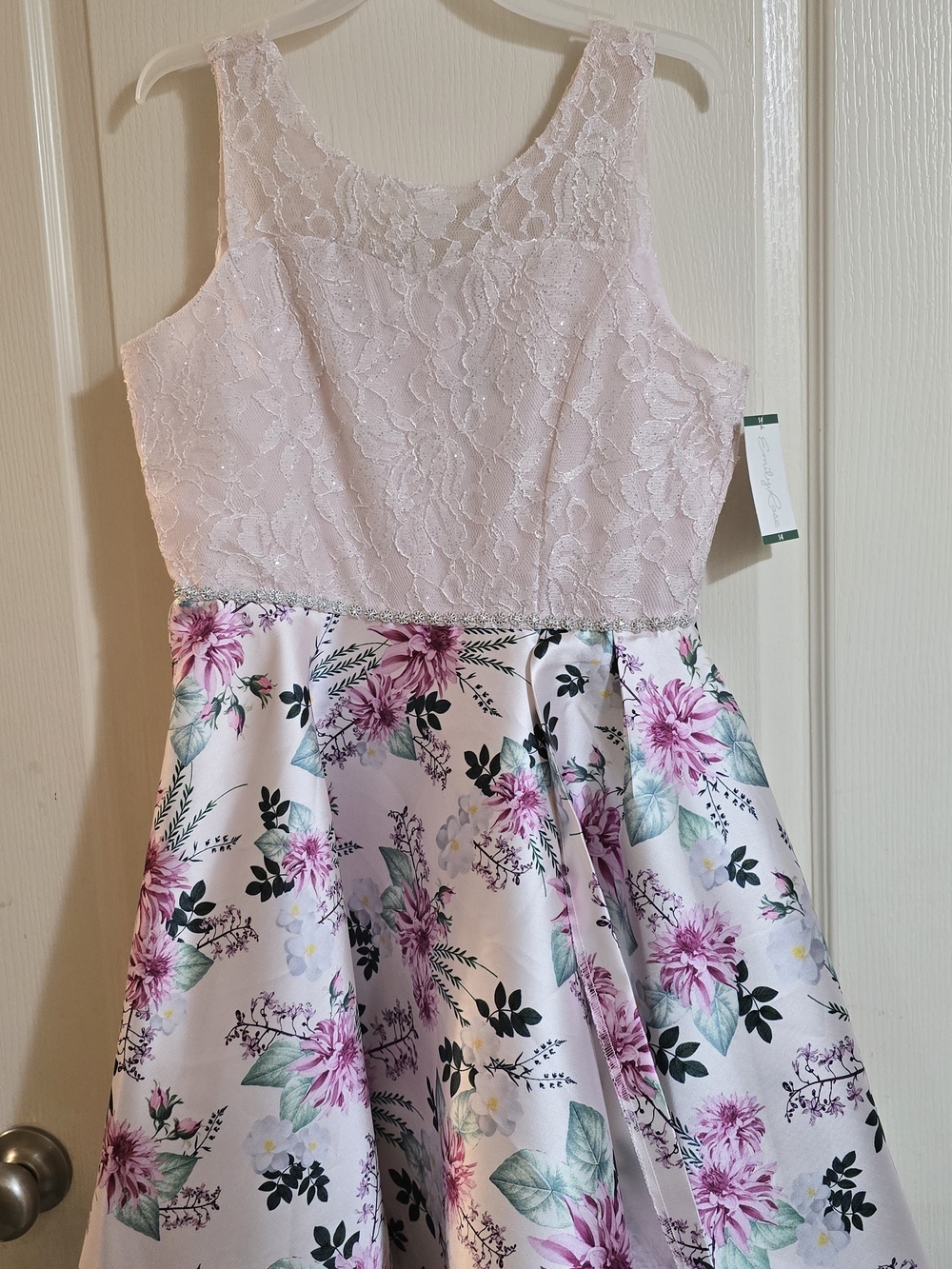 Emily Rose Pink Lace Bodice Floral Skirt Party Dress